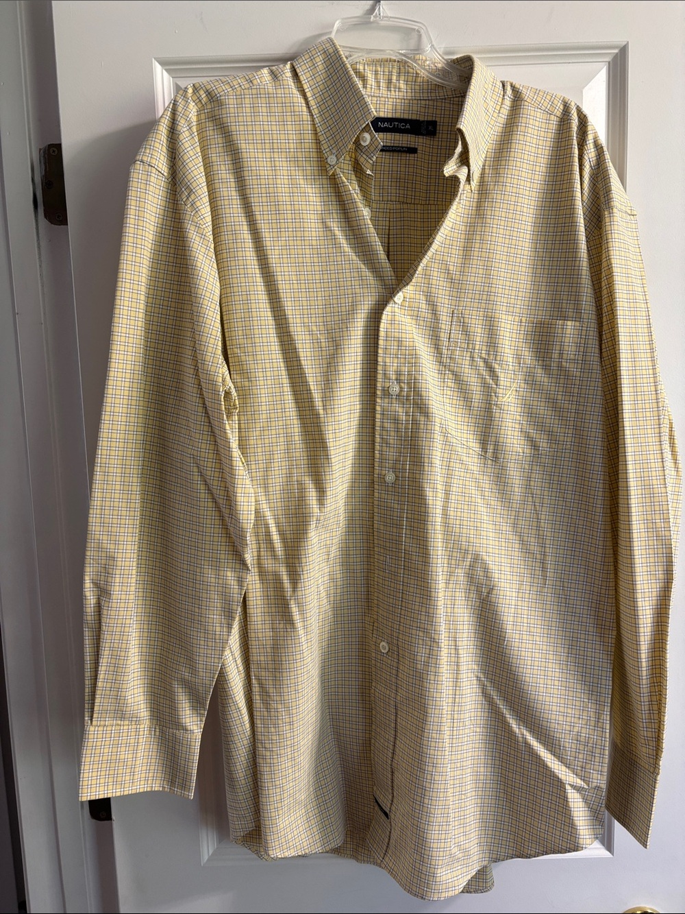 Nautica Men’s Yellow and Blue Plaid Button-Down Shirt